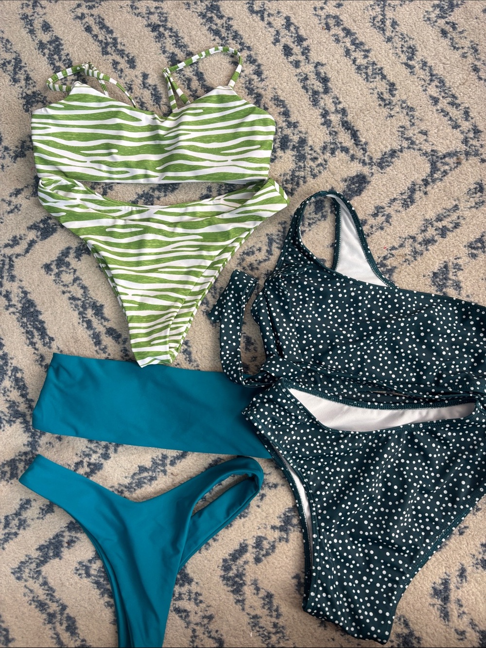 Three sets of Bikinis Green Zebra & Teal Bikini Set - Mixed Styles